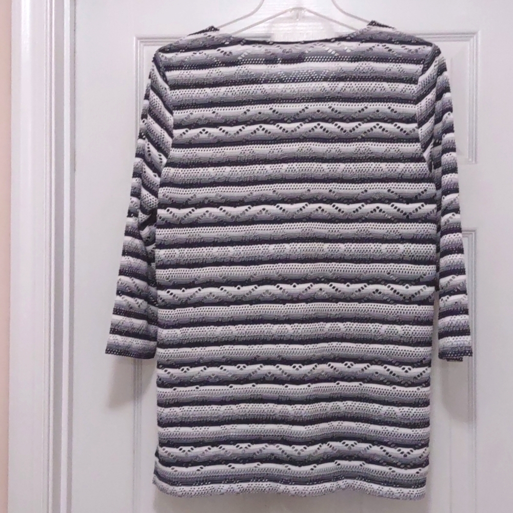 Chico's Black and White Stripe Eyelet Top Size 1 - Picture 3 of 5